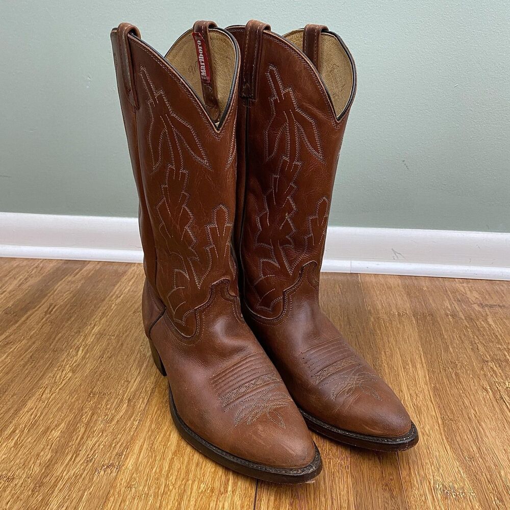 Dan Post Marlboro Cowboy Boots Mens 9 Brown Leather Goodyear Neolite Western VTG
